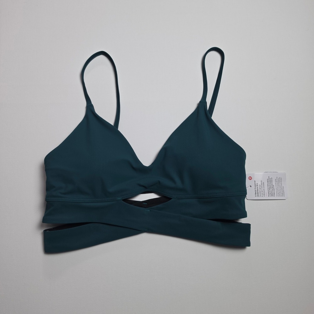 Lululemon V-Neck Crossover Underband Bra Smoked Teal LW2EISS Size 6